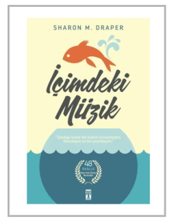 Beyaz fon üzerindeki gri çerçeve içerisinde İçimdeki Müzik kitabı kapak görseli yer alıyor.  Kitap kapağı şu şekilde tasarlanmış; dik dikdörtgen kapağın üçte ikilik bölümü  açık turuncu, geri kalan alt bölümü ise mavi renkli fondan oluşuyor. Açık turuncu fon üzerinde, en üstte yazarın adı yer alıyor. Hemen altında başı sola doğru bakan kuyruğu aşağıya doğru kıvrık koyu turuncu bir balık ve kuyruğunun üzerinde mavi su sıçraması şeklinde çizim bulunuyor. Balığın altında, kıvrık font kullanılarak kitabın adı