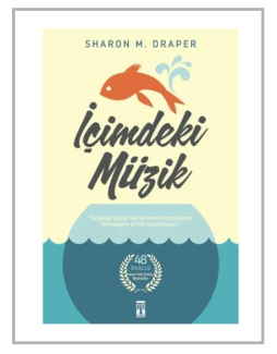 Beyaz fon üzerindeki gri çerçeve içerisinde İçimdeki Müzik kitabı kapak görseli yer alıyor. Kitap kapağı şu şekilde tasarlanmış; dik dikdörtgen kapağın üçte ikilik bölümü açık turuncu, geri kalan alt bölümü ise mavi renkli fondan oluşuyor. Açık turuncu fon üzerinde, en üstte yazarın adı yer alıyor. Hemen altında başı sola doğru bakan kuyruğu aşağıya doğru kıvrık koyu turuncu bir balık ve kuyruğunun üzerinde mavi su sıçraması şeklinde çizim bulunuyor.