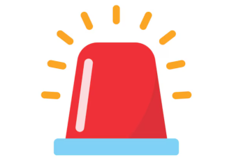 Görselde, beyaz bir arka plan üzerinde, yukarıdan çıkan sarı ışınlarla birlikte yanan, kırmızı renkte bir siren lambası ikonu bulunuyor. Siren lambasının tabanı açık mavi renkte. Genel olarak acil durum veya uyarıyı temsil eden sade bir çizimdir.